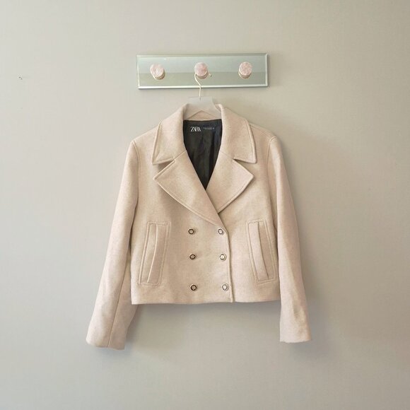 NWOT Zara sand double breasted statement button cropped pea coat, XL - Picture 11 of 16